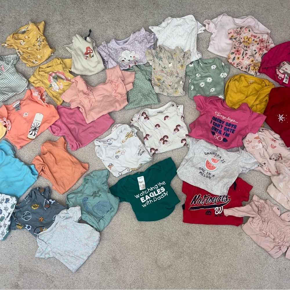 35 pc newborn 0-3, 3-6 and 6-9 months onesies